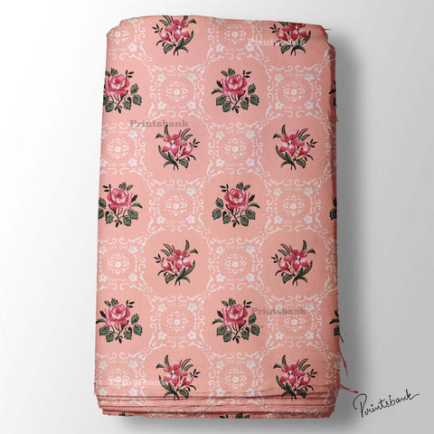 Peach Pink Floral Jaal Printed Clothing Material