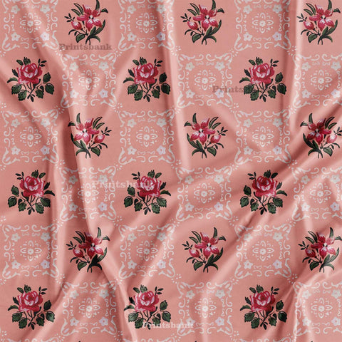 Peach Pink Floral Jaal Printed Clothing Material