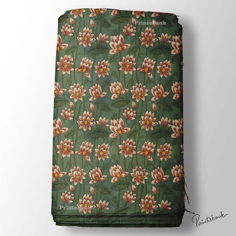 Grass Green Lotus Pichwai Floral Print