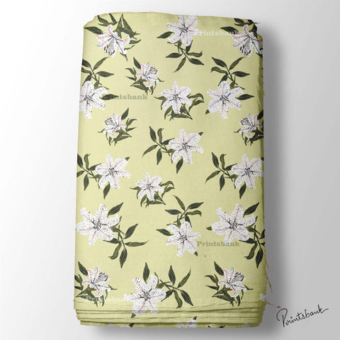 Lime Green Lily Floral Print For Designer Dresses