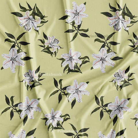 Lime Green Lily Floral Print For Designer Dresses