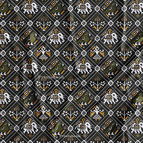 Royal Elephant Black Patola Printed Clothing Material