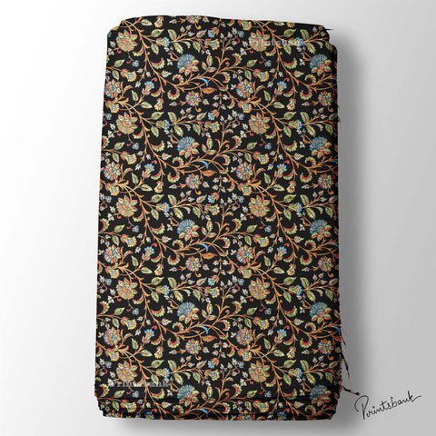 Black Vintage Floral jaal Print