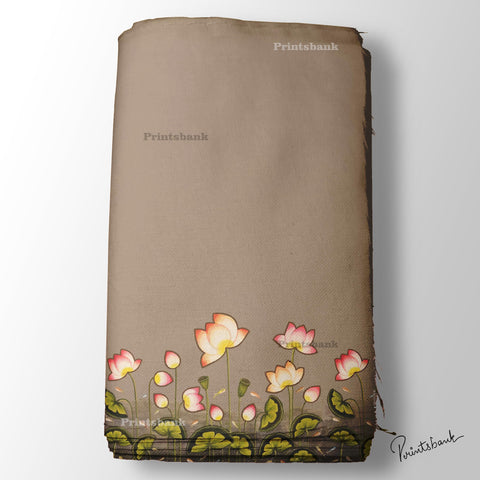 Coffee Color Pichwai Lotus Boarder Print