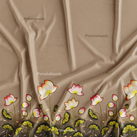 Coffee Color Pichwai Lotus Boarder Print