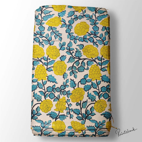 Traditional Kalamkari yellow Blue floral