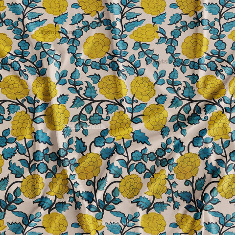 Traditional Kalamkari yellow Blue floral