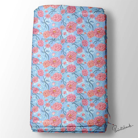 Pink Rose Pastel Blue Floral Jaal