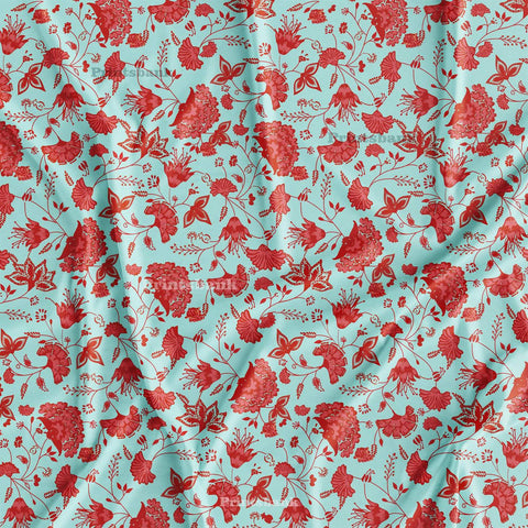 Lime Green Orange Floral Jaal Digital Print