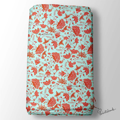 Lime Green Orange Floral Jaal Digital Print