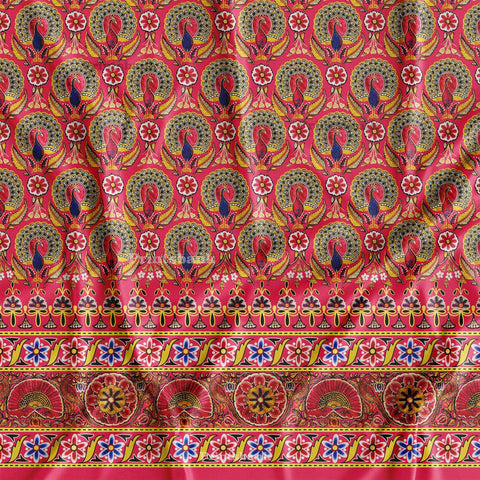 Traditional Pink Peacock Print With Boarder