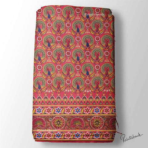 Traditional Pink Peacock Print With Boarder