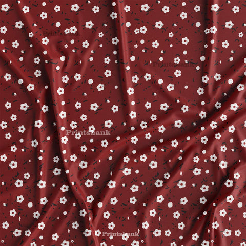 Maroon White Mini Floral Fabric