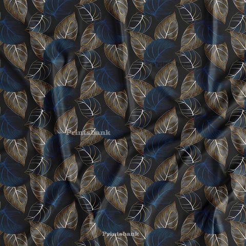 Black Dark Shade Modern Leaf Printed Fabric