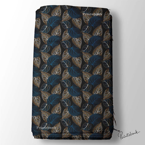Black Dark Shade Modern Leaf Printed Fabric