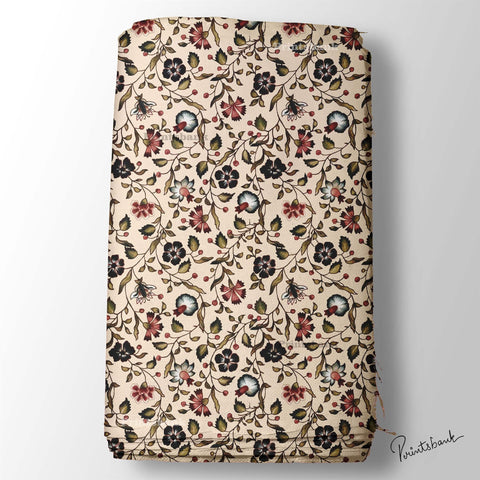 Vintage Look Floral Jaal Printed Clothing Material