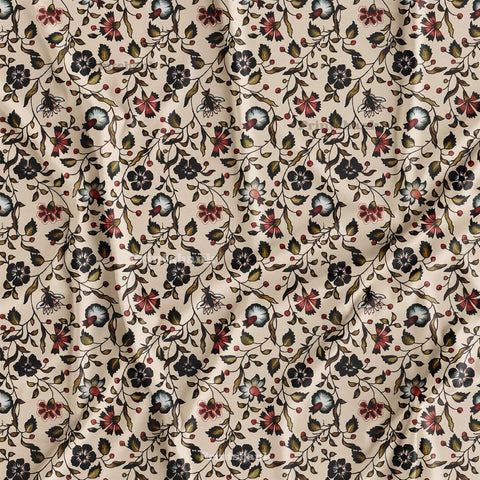 Vintage Look Floral Jaal Printed Clothing Material