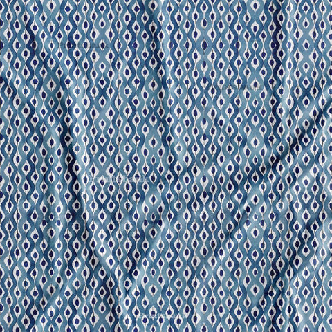 Ink Blue Batik Printed Fabric For Dresses