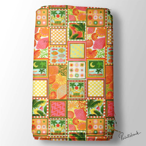 Modern Tiles Digital Printed Fabric For Clothing