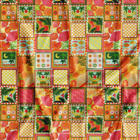 Modern Tiles Digital Printed Fabric For Clothing