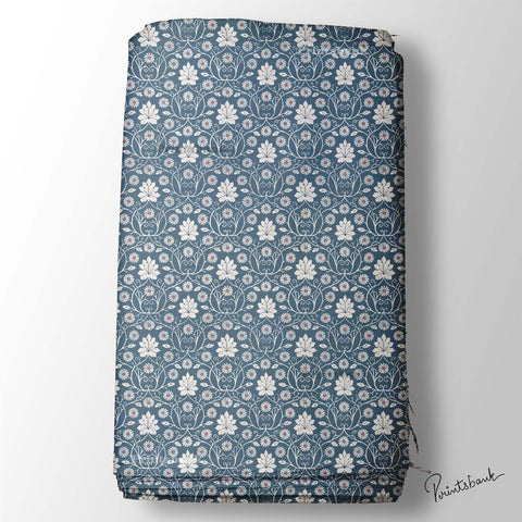 Indigo Blue Floral Jaal Fabric For Kurti Dresses