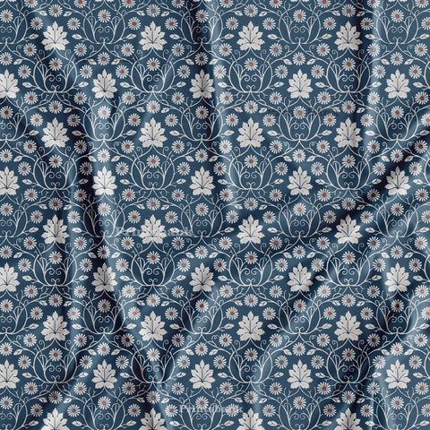 Indigo Blue Floral Jaal Fabric For Kurti Dresses
