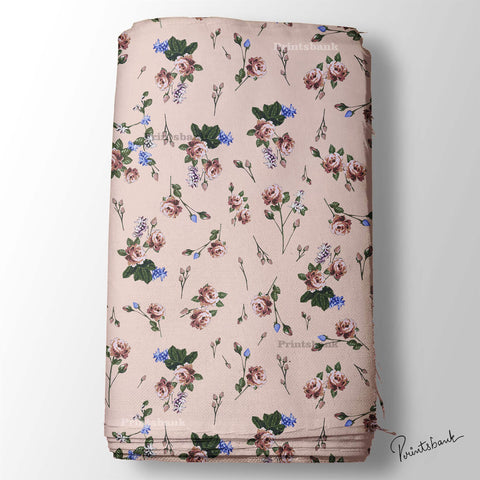 Pastel Pink Rose Floral Fabric Material