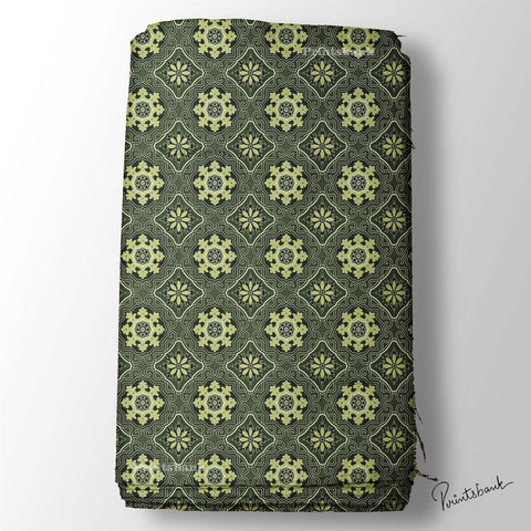 Grass Green Motif Jaal Digital Printed Clothing Material