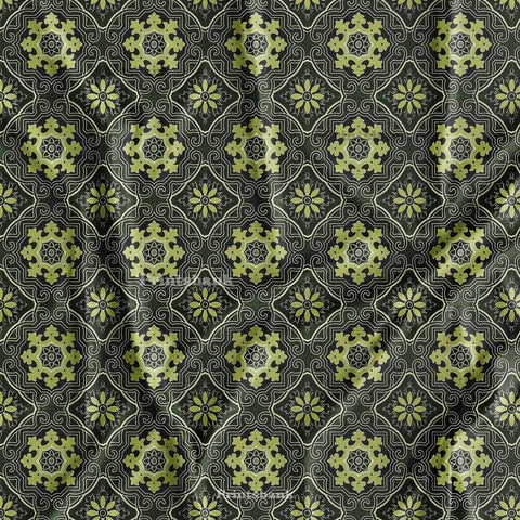Grass Green Motif Jaal Digital Printed Clothing Material