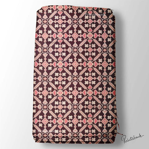 Maroon Mughal Jaal Digital Printed Fabric