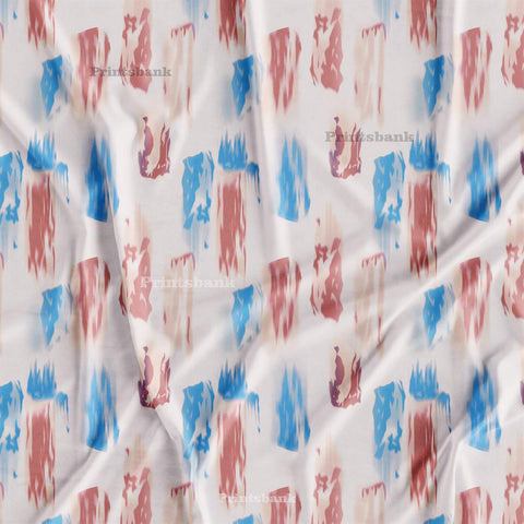 Baby Pink Blue Brush Printed Fabric For Designer Dresses
