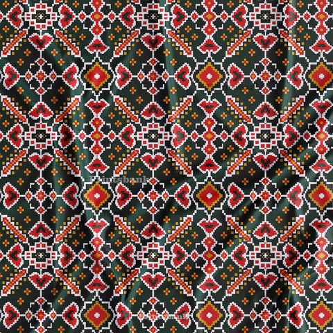 Green Orange Traditional Patola Printed Fabric Material