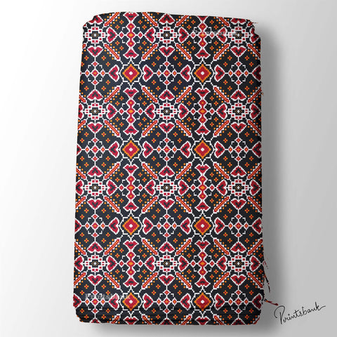 Black Orange Traditional Patola Printed Fabric For Festive Wear