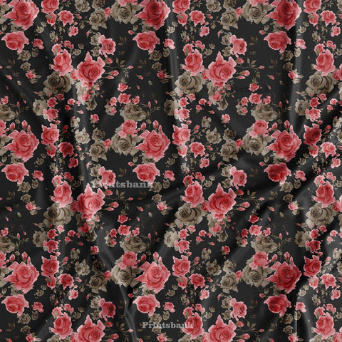 Black Pink Rose Garden Clothing Material