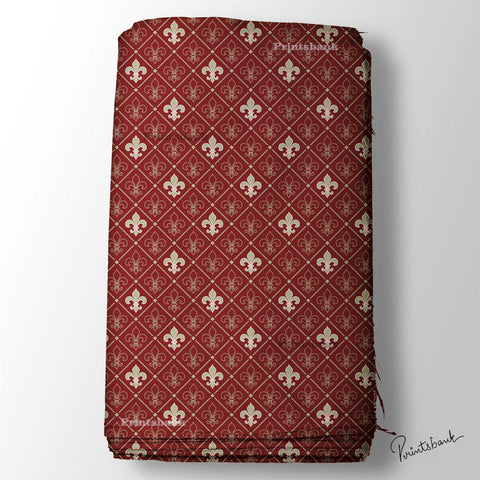 Mughal Motif Jaal Blood Red Digital Printed Fabric