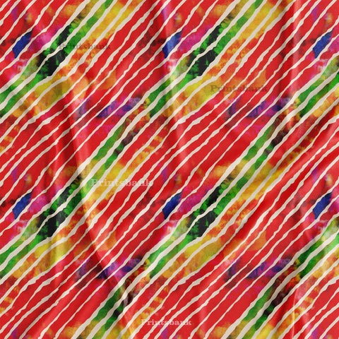 Red Green Multicolor Shibori Printed Fabric For Ethnic Western Look