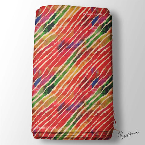 Red Green Multicolor Shibori Printed Fabric For Ethnic Western Look