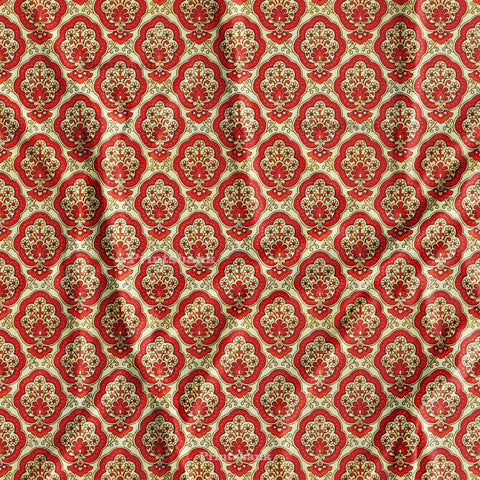 Bright Red Cream Printed Fabric Material