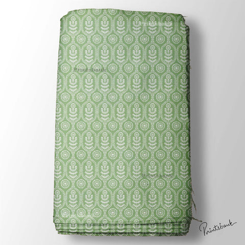 Pastel Green With White Cool Printed Fabric Material