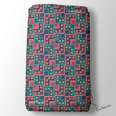 Multicolor Geometrical Floral Pattern For Dresses