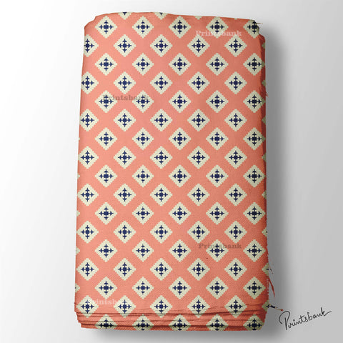 Peach Pink Motif Digital Printed For Kurti Tunic