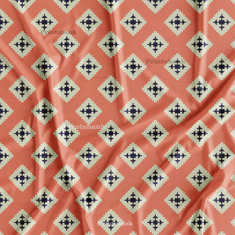 Peach Pink Motif Digital Printed For Kurti Tunic
