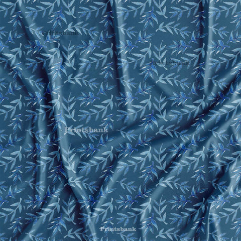 Powder Blue Leaf Printed Fabric Clothing Material