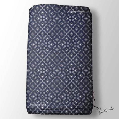 Indigo Blue Floral Jaal Printed Fabric For Kurti Top Tunic