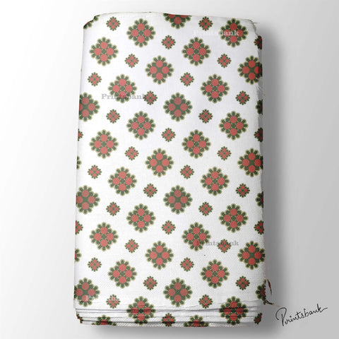 White Mini floral Butta Designer Printed Fabric