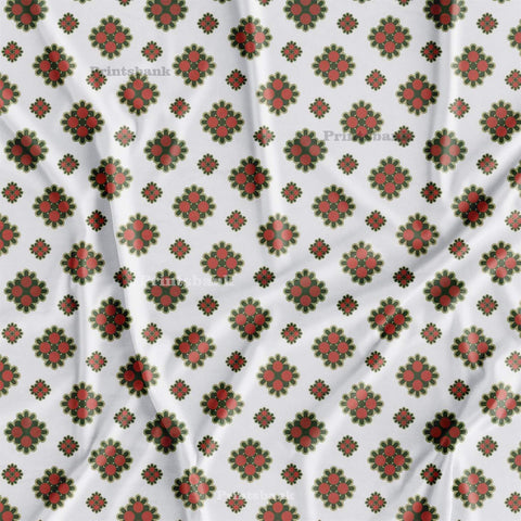 White Mini floral Butta Designer Printed Fabric