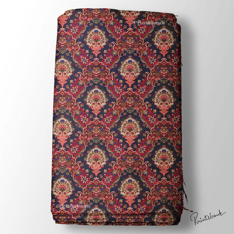 Red Blue Floral Jaal Ethnic Digital Printed Material
