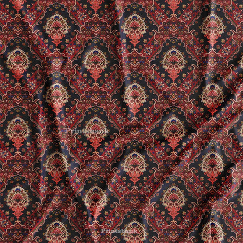 Red Blue Floral Jaal Ethnic Digital Printed Material