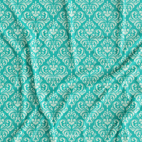 Sea Green Motif Pattern Digital Printed Fabric