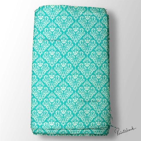Sea Green Motif Pattern Digital Printed Fabric